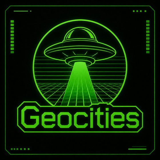 Geocities logo — a saucer over a wireframe sea. it is not abducting anything. it is listening.